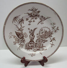 Brown Transferware Plate Japanese Vase Fern Flowers Thomas Elsmore & Son Antique picture