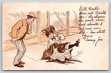 Comic~Woman Falling Over Junes Co Sunny Jim Quote~Vintage Postcard picture