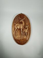 Vintage Oval Chalkware 3D Wall Hanging Deer Carving Souvenir Orn-a-Craft 1945 picture