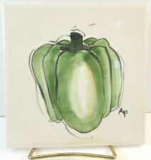 H&R Johnson England Hand Painted Vintage Tile 6x6 green bell pepper trivet  picture