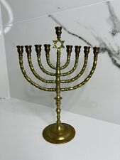 Hannukah Menorah Judaica Israel Vintage Brass Chanukah 12” Patina Swivel Heavy picture