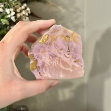 Phosphosiderite polished crystal slab 💗 pastel pink purple + yellow with stand picture