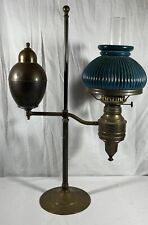 Antique 26” Bradley & Hubbard Style Oil Lamp Student Heavy Brass Green Glass VTG picture