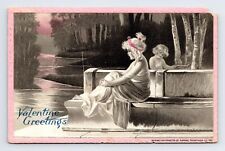 c1913 Postcard Raphael Tuck Valentine's Greetings Idyls Series Woman & Cherub picture