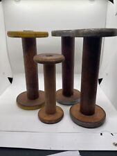 Lot Of 4 Vintage Wooden Spools Wood Metal Textile 9.25” Tallest picture