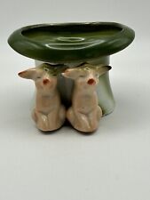 Royal Bayreuth PreWar Germany Pink Fairing Pigs Green Top Hat Toothpick Holder picture