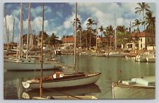 Postcard Lahaina Maui Hawaii Harbor Sail Boats Court House Pioneer Inn Vintage picture