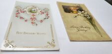 2 Antique Birthday Greetings Postcards Unmailed Narcissus Scenery Archie Hiller picture