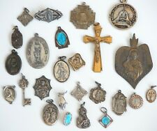 25 Pc Vtg Religious Medals Medallions Pendants Charms Pins Relics Catholic Cross picture