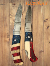 20Pcs Lot (10 each) Handmade Damascus Folding Pocket Knife American & Texas Flag picture