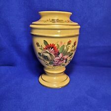 Raymond Waites Toyo Trading Co Botanical Floral on Yellow Ceramic Vase Urn 10.5