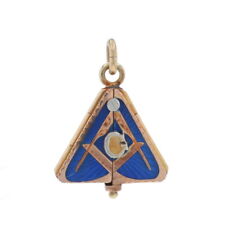 Yellow Gold Blue Lodge Master Mason Pendant - 10k Vintage Triptych Fob Opens picture