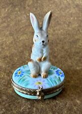 Vintage LIMOGES Peint Main Trinket Box Bunny Rabbit on Oval Spring France picture
