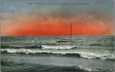 c1910 Seattle Lake Washington Empty Sailboat Tossing Stormy Water Sunrise Sunset picture