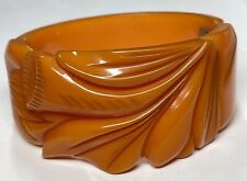 Bakelite Tangerine Orange Hinged Vintage Clamper Carved  picture