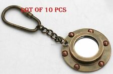 Lot of 10 pcs Vintage Solid Brass Porthole Mirror Key Chain Nautical Gift picture