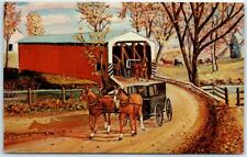 Postcard - Covered Bridge and Carriages picture