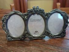 Vintage Russ Pewter Triple Frame Russ Floral 3 Picture Holder 6 3/4 x 3 1/4 in picture