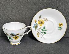 Vintage DELPHINE Bone China Teacup & Saucer: Yellow Floral, 5oz, England picture