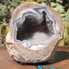 Dugway Geode Wide Chamber Light Blue Druzy Crystals Juab Utah Felt Feet picture