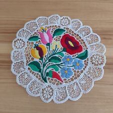Vintage Kalocsa Hungarian Hand Embroidered Doily Lace Floral Design Folk Art 8