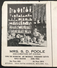 1900s Mrs SD Poole China Decorator Advertising Trade Postcard Moline Illinois IL picture