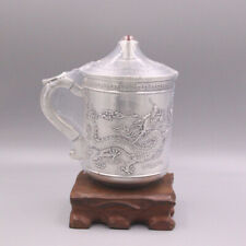 Fine 999 Pure Silver Mug Handmade Vintage Dragon with Lid Tea Cup Medinum Mugs picture