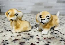 Hand Painted Tan and White Porcelain Dog Pair of Small Figurines Home Décor picture