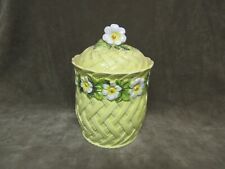 Circa 1970s Lefton China Japan Yellow Lattice White Flower Medium Canister w/Lid picture