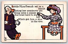 Comic~EBE Co~Little Miss French Gives Copper Slice of Pie In His Eye~Emb~Vtg PC picture