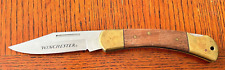 Winchester Brown Wood Handles Folding Lockback Brass Trim Pocket Knife. picture