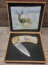 Collector Series Knife Buck Deer Folding Stainless Wood Gife Box Collectable Vtg picture