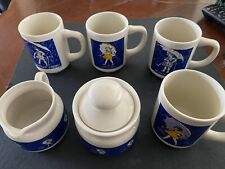 Morton Salt - Vintage  When it Rains it Pours 6 Pc Set Coffee Mugs Cream & Sugar picture