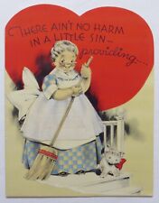 Unused Valentine-OLD LADY SWEEPS FLOOR-CAT-THERE AIN'T NO HARM IN A LITTLE SIN picture
