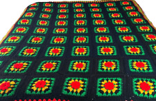Vtg Handmade Crochet Floral Granny Square Multicolor Afghan Blanket 78