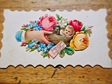 AMAZING Victorian Die Cut Scrap Calling Cards White & Black Baby in a Nest 6 picture