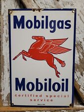 OLD VINTAGE MOBIL PORCELAIN SIGN GAS STATION MOTOR OIL SERVICE GARAGE PEGASUS picture