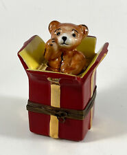 Peint Main Limoges France La Gloriette Trinket Box Teddy Bear Red Gift Box READ picture