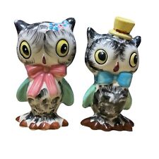 VTg Mid Century OWL SALT AND PEPPER SHAKERS Anthropomorphic Bow Hat Norcrest MCM picture
