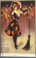 Woman & Broom, At The Skating Carnival, Tuck Oilette Carnival Series, ca 1910 PC picture