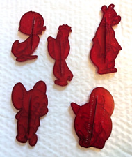 5 Vintage 1956 Loew's Red Plastic Cookie Cutters picture