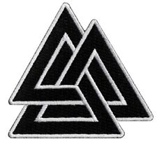 VALKNUT TRIANGLE PATCH iron-on embroidered NORSE VIKING ODIN PAGAN SYMBOL BLACK picture