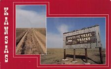 Salina KS Kansas Santa Fe Trail Tracks Sign Conestoga Wagon Vtg Postcard M6 picture