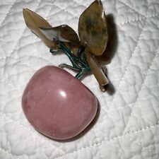 Vintage pink quartz carved APPLE jade leaves small beautiful picture