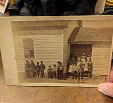 Later 1800's outdoor photograph schoolhouse with class group of children teacher picture