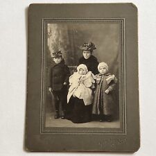 Antique Cabinet Card Photograph Beautiful Young Woman Mother Children Walton NY picture