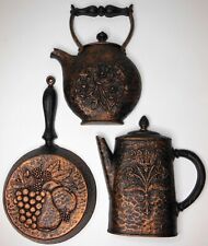 Vintage 1972 3 Piece HOMCO Wall Plaques Copper Tea Coffee Pot Skillet  picture