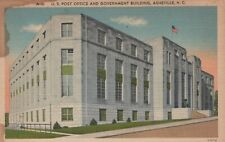 U.S. Post Office Government Building Asheville N.C. Linen Vintage Postcard picture