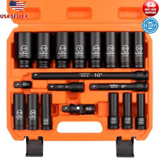 19-Piece 1/2 Drive Impact Socket Set Cr-V Steel 6-Point W/ Case & Extension Bars picture