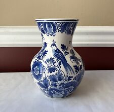 Vintage Delft Porcelain Blue & White Pottery Vase, Birds & Flowers,  7